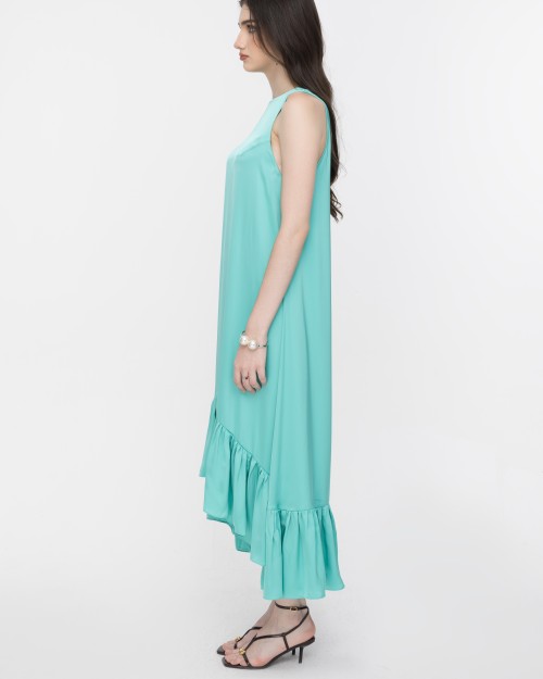SIXDO Sleeveless Flared Midi Silk Dress